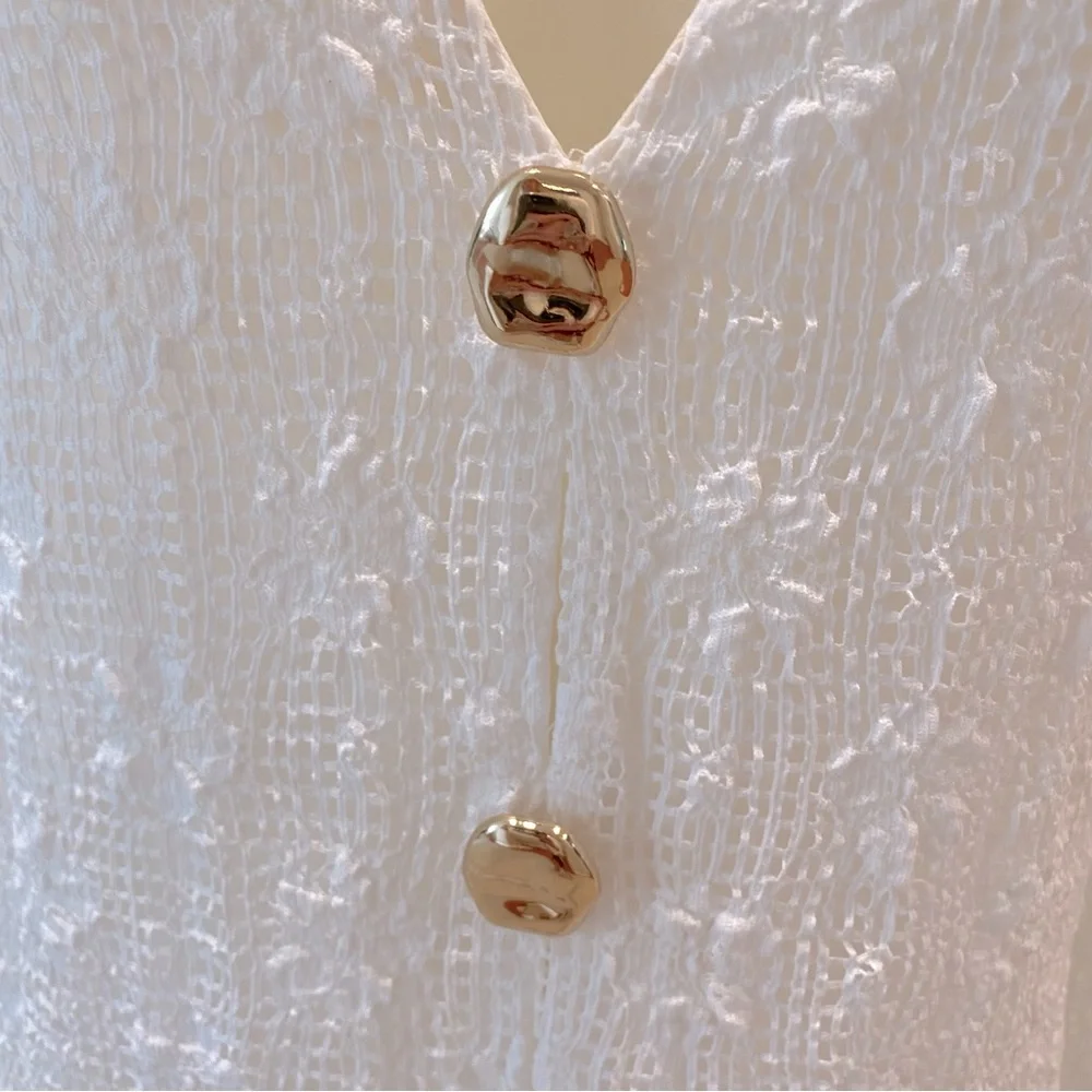 Zara NWT white crochet lace midi dress V neck long sleeve lined size Large - Picture 7 of 13